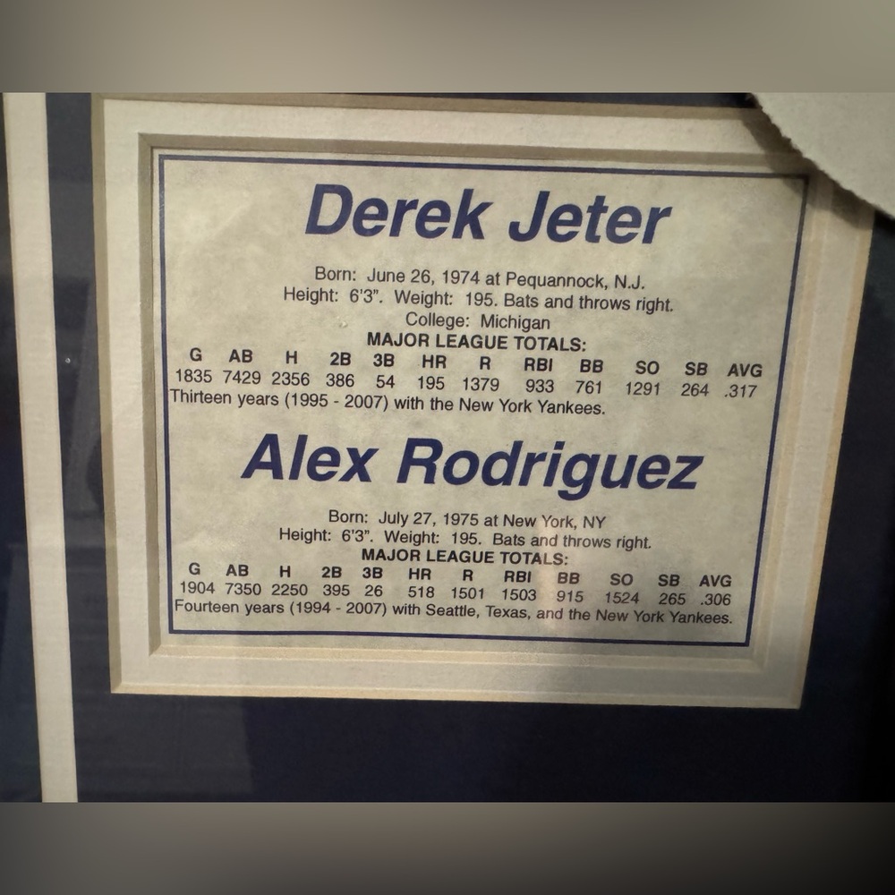 Jeter & A-Rod Baseball Memorabilia Framed Photo with Stats - Picture 2 of 3